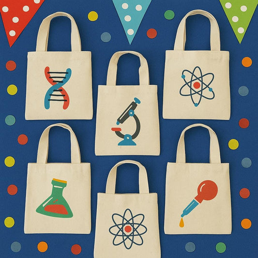 Science Party Favor Bags, Cotton Treat Bags, Set of 6