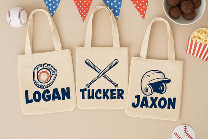 Custom Baseball Party Favor Bags - Perfect for Baseball Themed Parties & Events - Set of Three Bags Personalized with Names