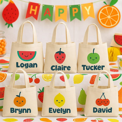 Custom Fruit Party Favor Bags - Featuring Guest's Names - Set of Six Bags - Perfect for Fruit Themed Parties and Events!