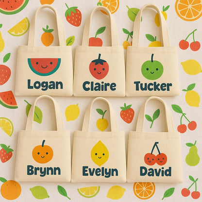 Custom Fruit Party Favor Bags - Featuring Guest's Names - Set of Six Bags - Perfect for Fruit Themed Parties and Events!