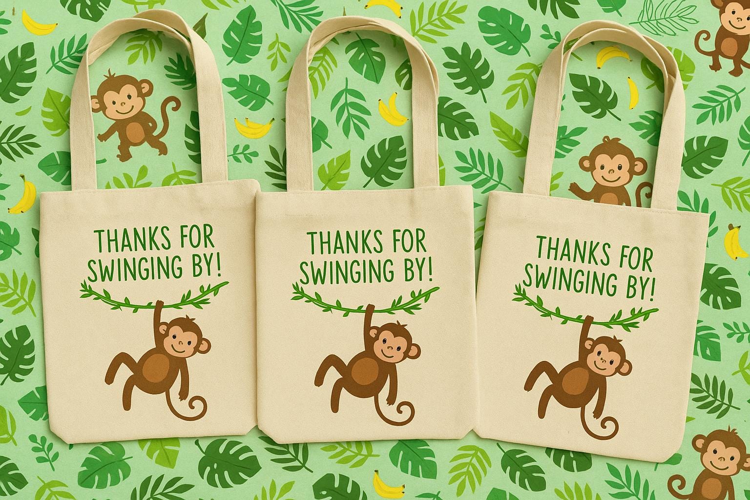 Monkey Party Favor Bag – Jungle Safari Theme, Natural Canvas