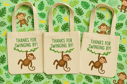 Monkey Party Favor Bag – Jungle Safari Theme, Natural Canvas