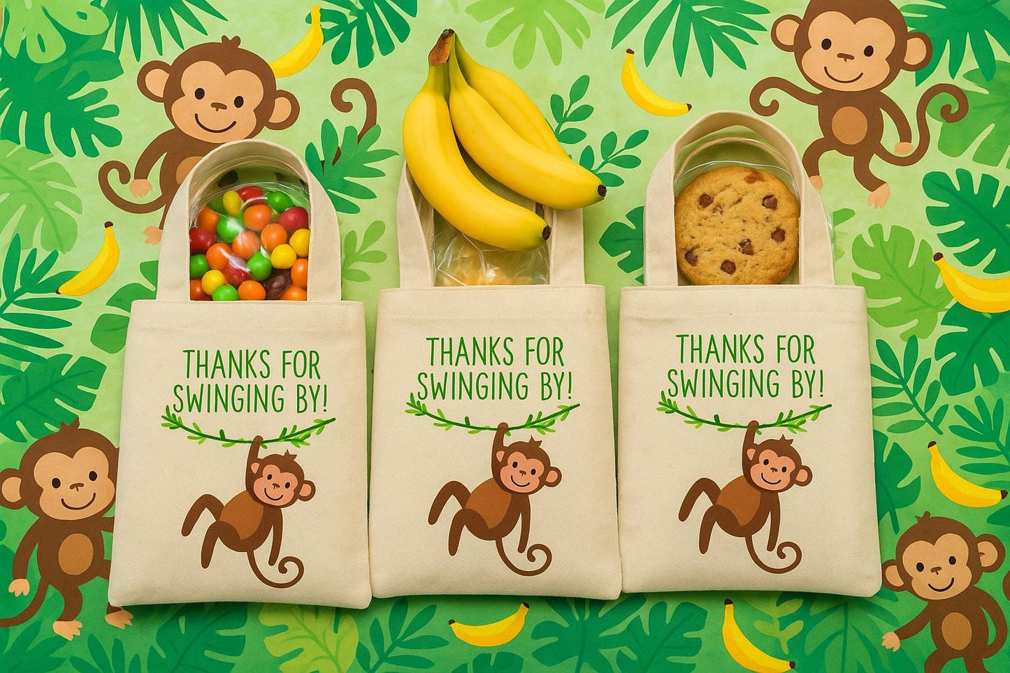 Monkey Party Favor Bag – Jungle Safari Theme, Natural Canvas