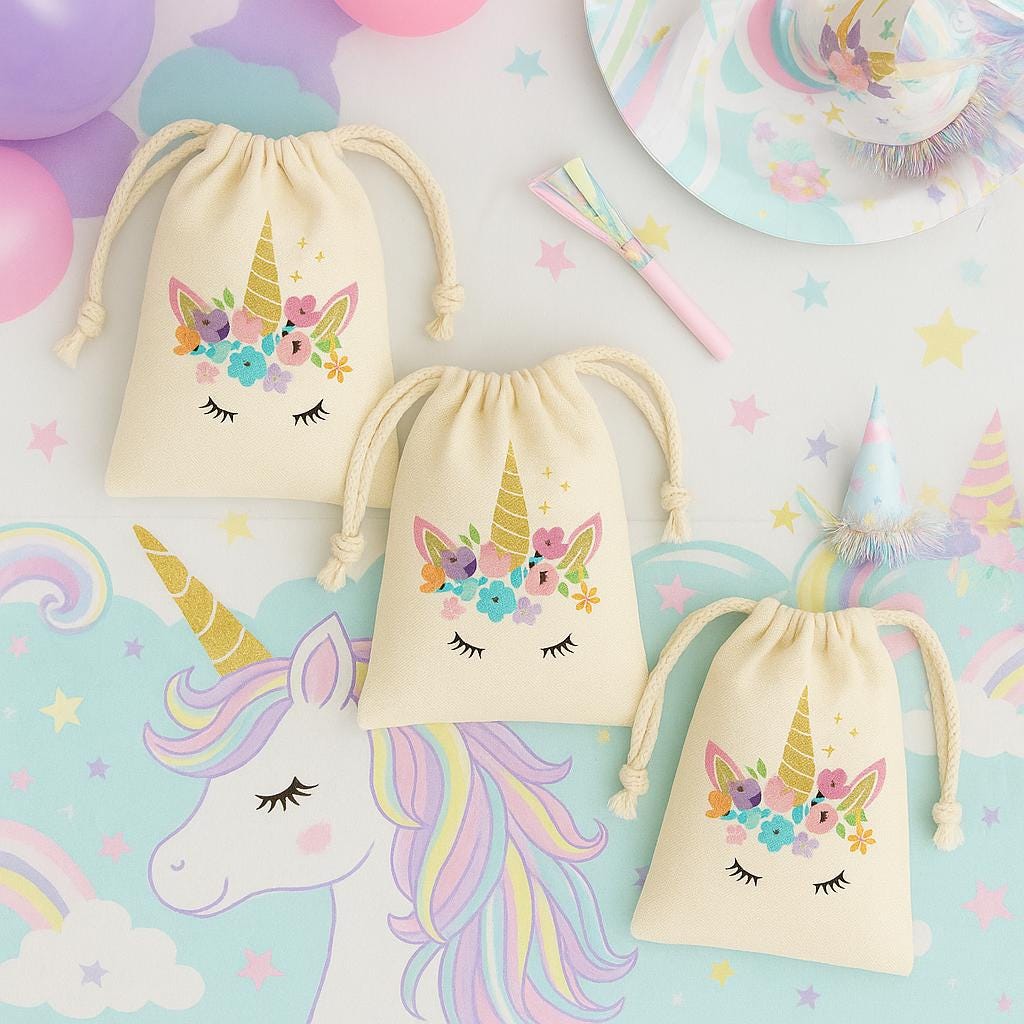 Unicorn Party Favor Bags - Perfect for Unicorn Themed Parties & Events! - Drawstring Bags - Sold Individually