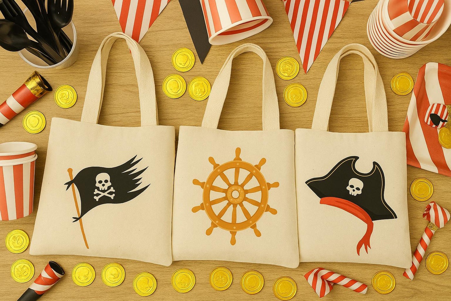 Pirate Party Favor Bags - Perfect for Pirate Themed Parties & Events! - Set of Three Bags