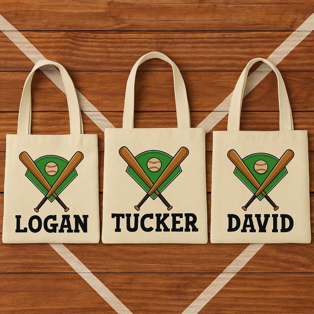 Personalized Baseball Favor Bag - Custom Name Canvas Tote