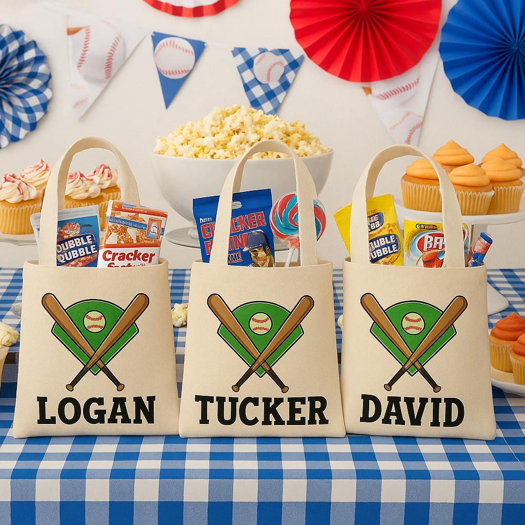 Personalized Baseball Favor Bag - Custom Name Canvas Tote