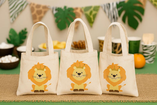 Lion Party Favor Bags – Safari Jungle Cotton Canvas Goodie Bags, Set of Three