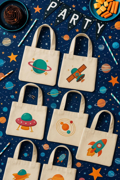 Space Party Favor Bags – Canvas Tote, Set of 6