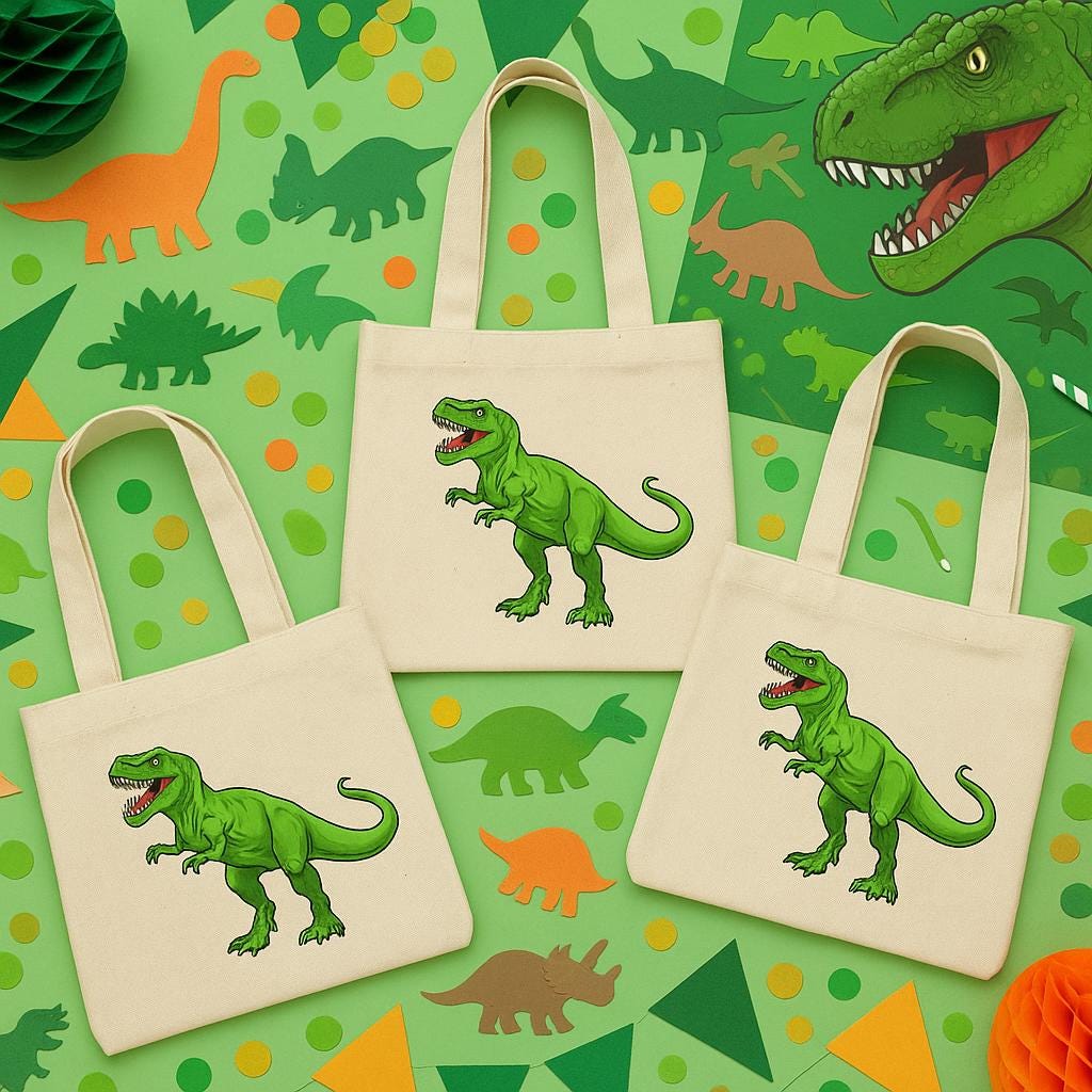 Dinosaur Party Favor Bags - Perfect for Dinosaur Themed Parties and Events! Set of Three Bags - T-Rex Treat Bags