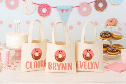 Custom Donut Party Favor Bags - Perfect for Donut Themed Parties and Events! Set of Three Personalized Donut Treat Bags with Guest Names