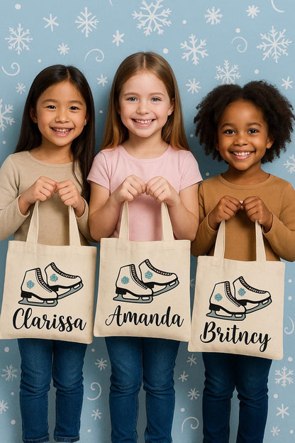 Ice Skate Party Favor Bags, Personalized Cotton Goodie Bags, Set of 3