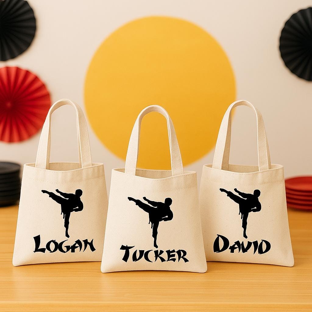 Custom Karate Party Favor Bags - Perfect for Karate Themed Parties and Events - Set of Three Bags Personalized with Names