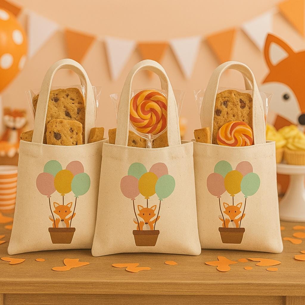Fox Party Favor Bags - Perfect for Fox and Woodland Themed Parties, Events and Baby Showers - Set of Three Bags
