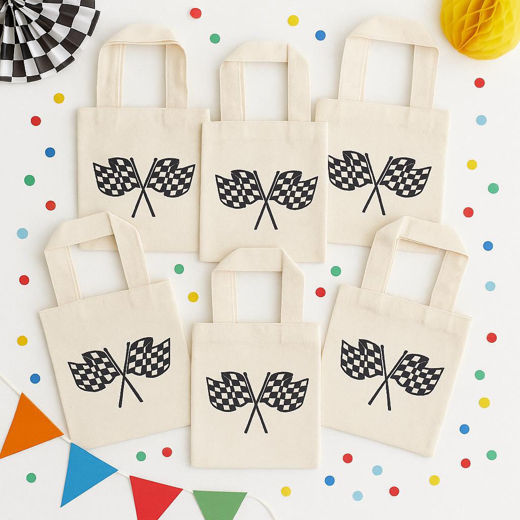 Checkered Flag Party Favor Bags - Race Car Birthday, Set of 6
