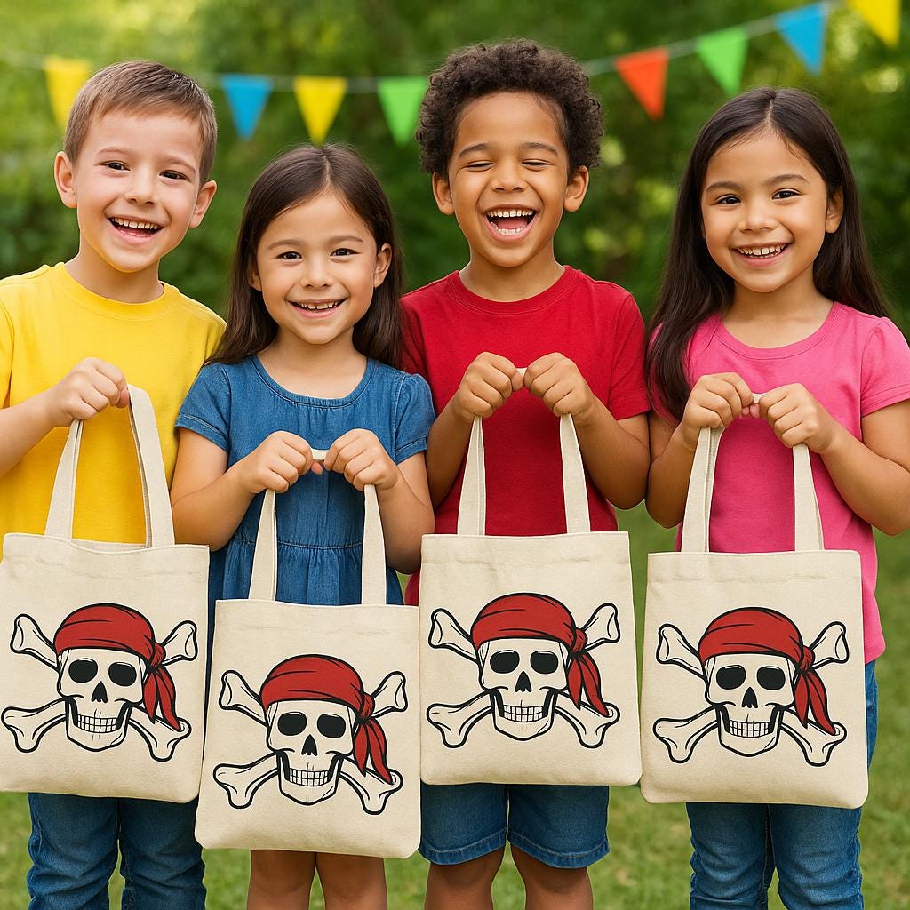 Pirate Party Favor Bags – Skull & Crossbones Cotton Treat Bags, Set of 3