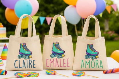 Custom Roller Skating Party Favor Bags - Perfect for Roller Skating Themed Parties & Events! - Set of Three Bags Personalized with Names