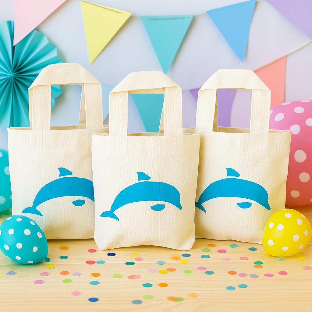 Dolphin Party Favor Bags – Set of 3 Cotton Goodie Bags