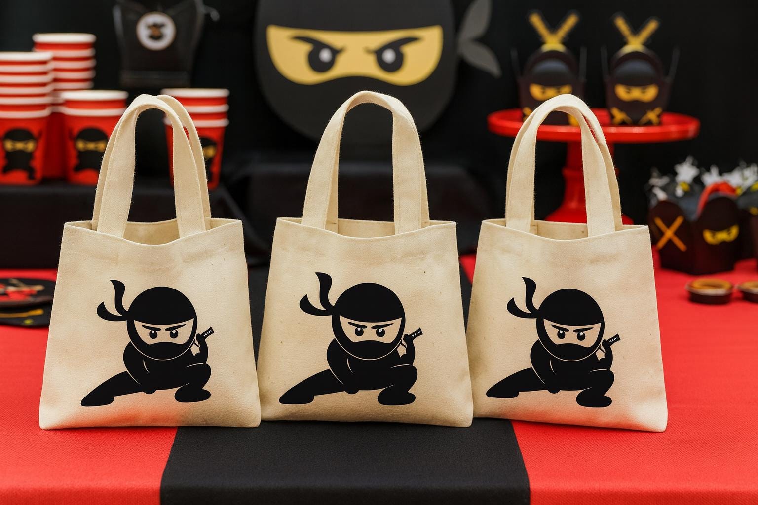 Ninja Party Favor Bags - Perfect for Ninja Themed Parties & Events! - Set of Three Bags