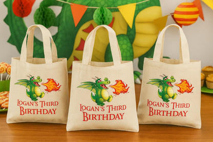 Dragon Party Favor Bags, Cotton Treat Bags, Set of 6