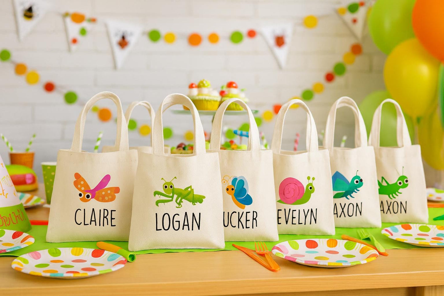 Insect Party Favor Bags, Personalized Bug Treat Bags, Set of 6