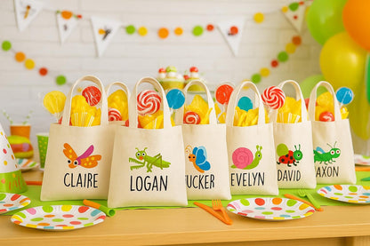 Insect Party Favor Bags, Personalized Bug Treat Bags, Set of 6