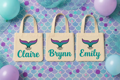 Custom Mermaid Party Favor Bags - Perfect for Mermaid and Under the Sea Parties & Events - Set of Three Bags with Guest's Names