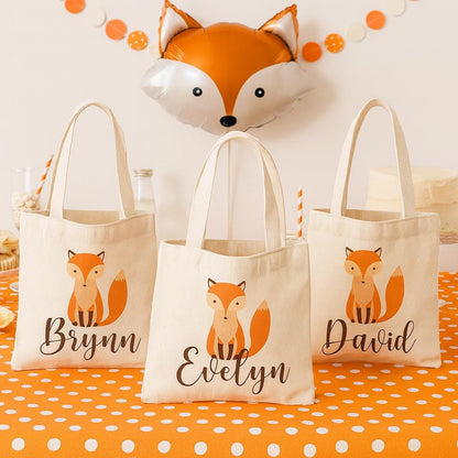 Fox Party Favor Bags, Set of 3, Cotton Goodie Bags