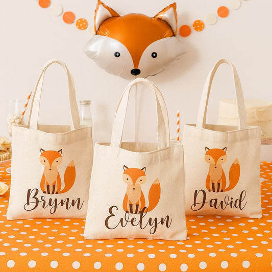 Fox Party Favor Bags, Set of 3, Cotton Goodie Bags