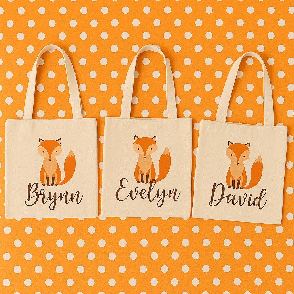 Fox Party Favor Bags, Set of 3, Cotton Goodie Bags