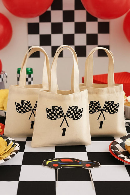 Checkered Flag Cotton Favor Bag – Race Car Party Goodie Tote