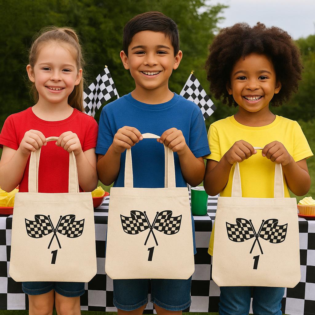 Checkered Flag Cotton Favor Bag – Race Car Party Goodie Tote