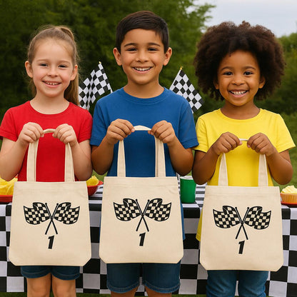 Checkered Flag Cotton Favor Bag – Race Car Party Goodie Tote