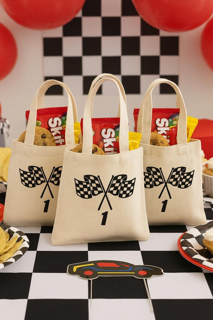 Checkered Flag Cotton Favor Bag – Race Car Party Goodie Tote