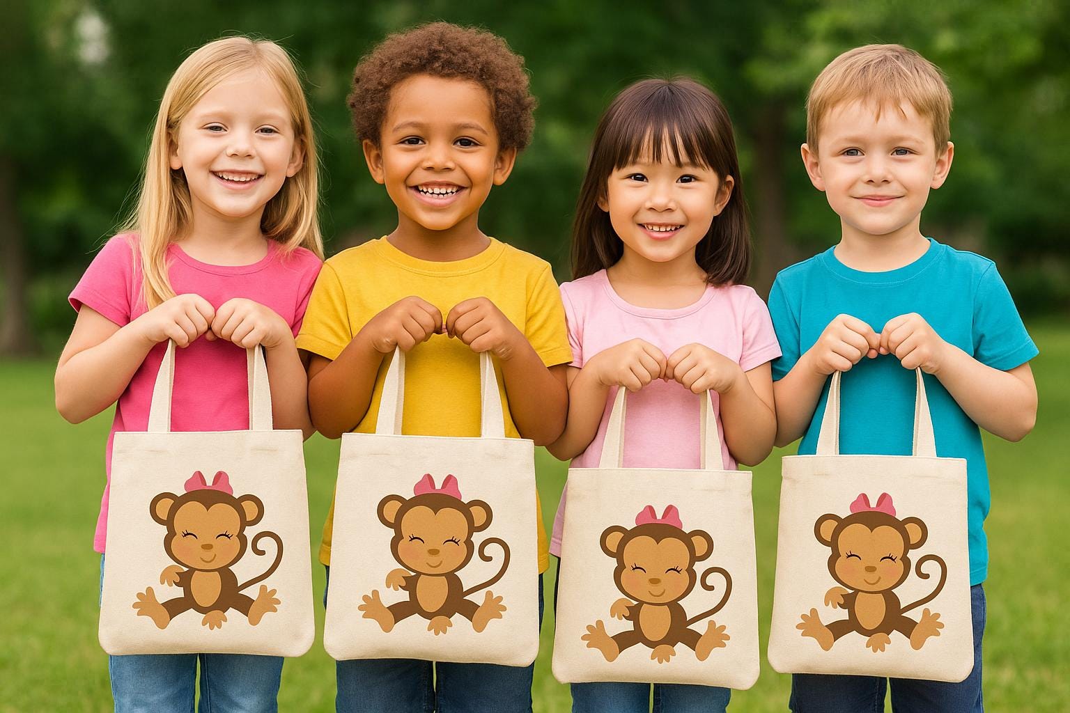 Monkey Girl Party Favor Bags - Jungle Safari Birthday, Set of 3
