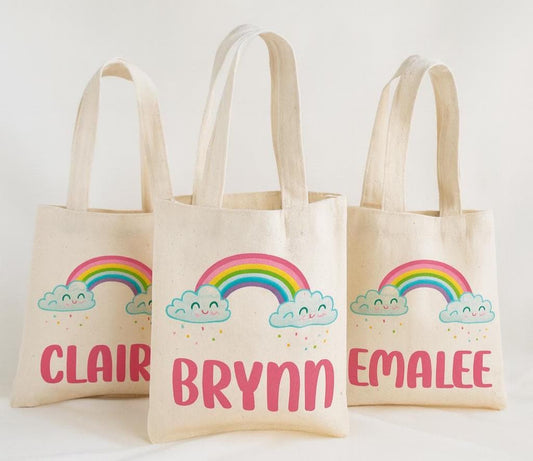 Custom Rainbow Party Favor Bags - Perfect for Rainbow Themed Parties and Events! - Personalized with Party Guest Names and Adorable Rainbows