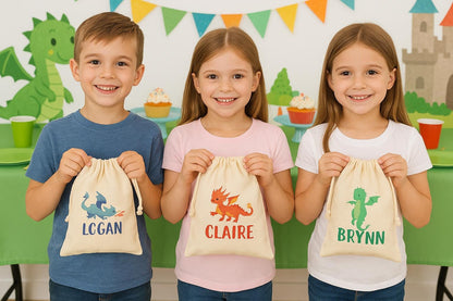 Personalized Dragon Party Favor Bags, Set of 3