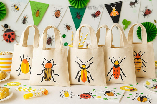 Insect Party Favor Bags - Set of 6 Cotton Canvas Goodie Bags