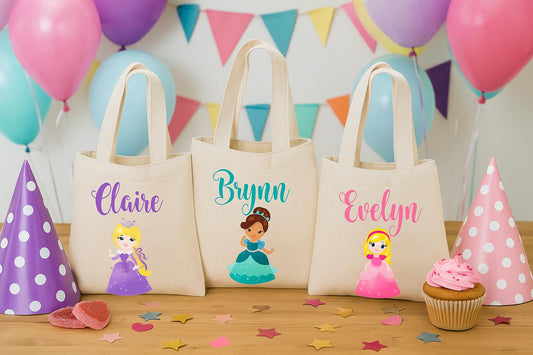 Personalized Princess Favor Bag, Cotton Canvas Party Treat Bags