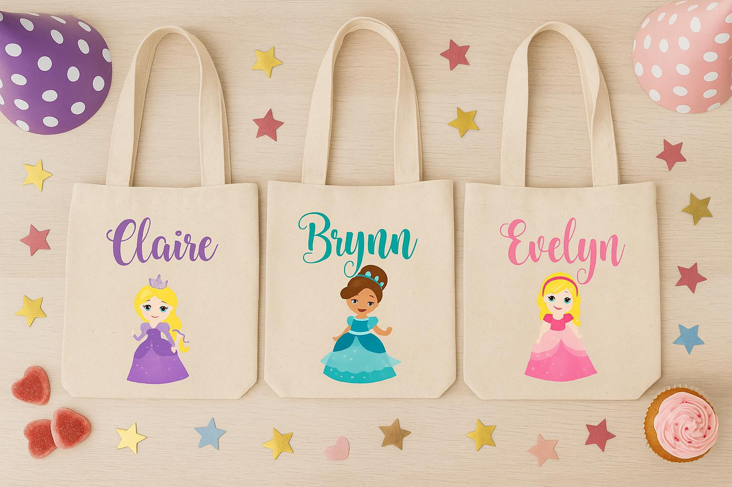 Personalized Princess Favor Bag, Cotton Canvas Party Treat Bags