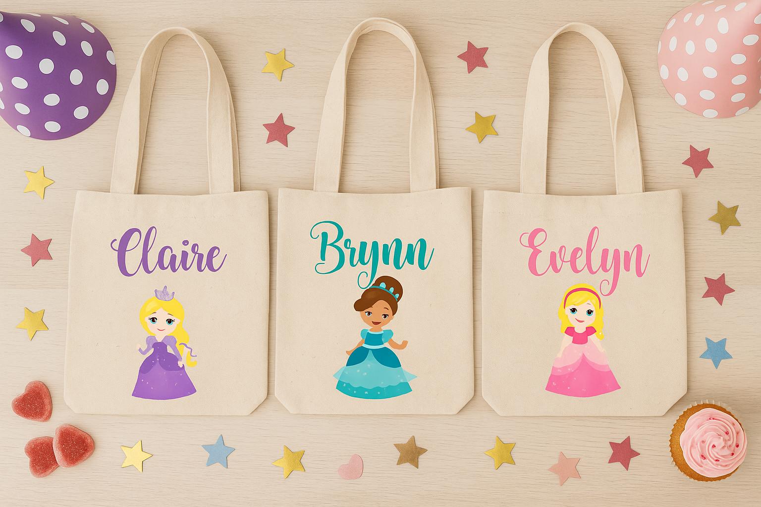 Personalized Princess Favor Bag, Cotton Canvas Party Treat Bags
