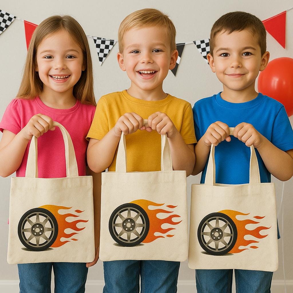 Race Car Party Favor Bags, Set of 3, Cotton Treat Bags