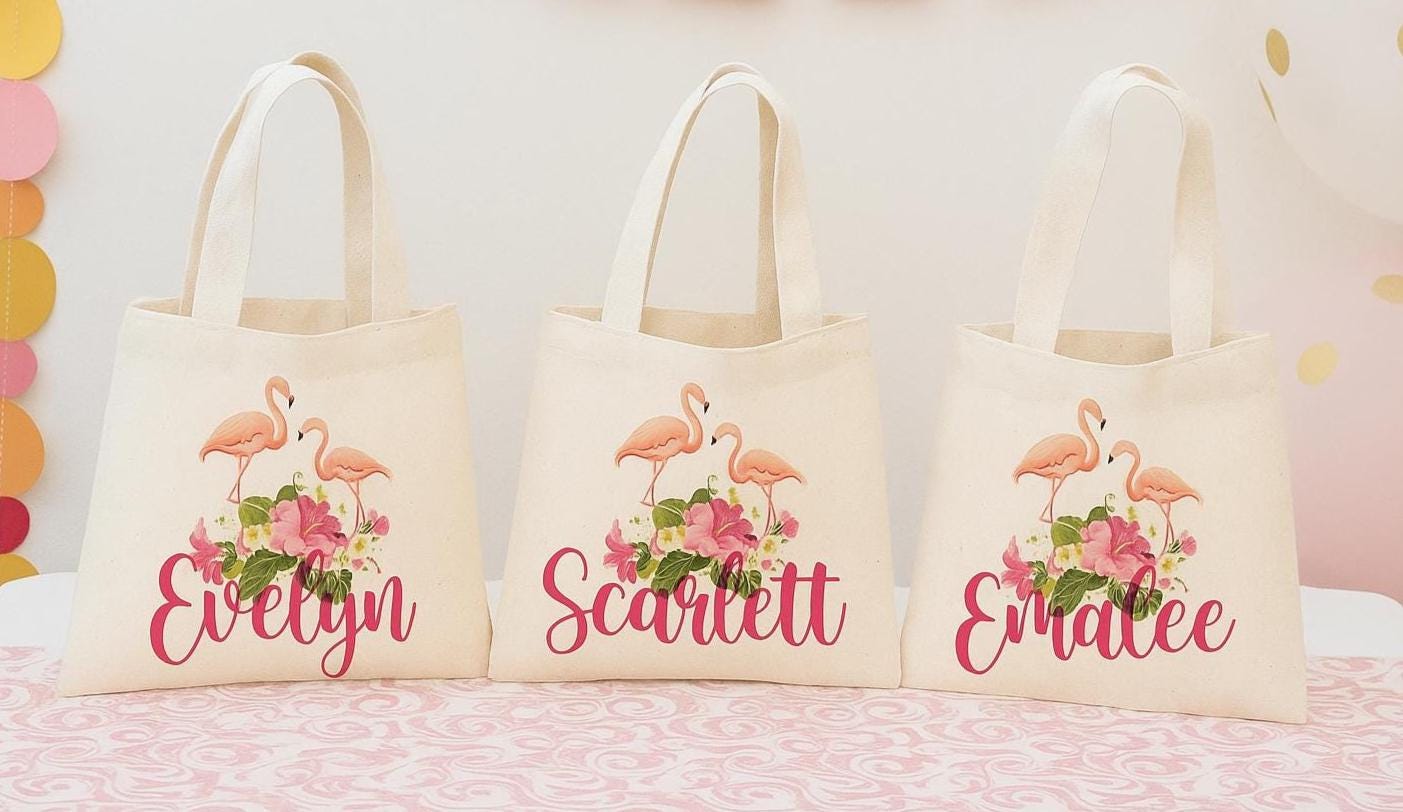 Custom Flamingo Party Favor Bags - Set of 3 Bags - Perfect for Flamingo Themed Parties & Events