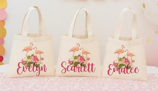 Custom Flamingo Party Favor Bags - Set of 3 Bags - Perfect for Flamingo Themed Parties & Events