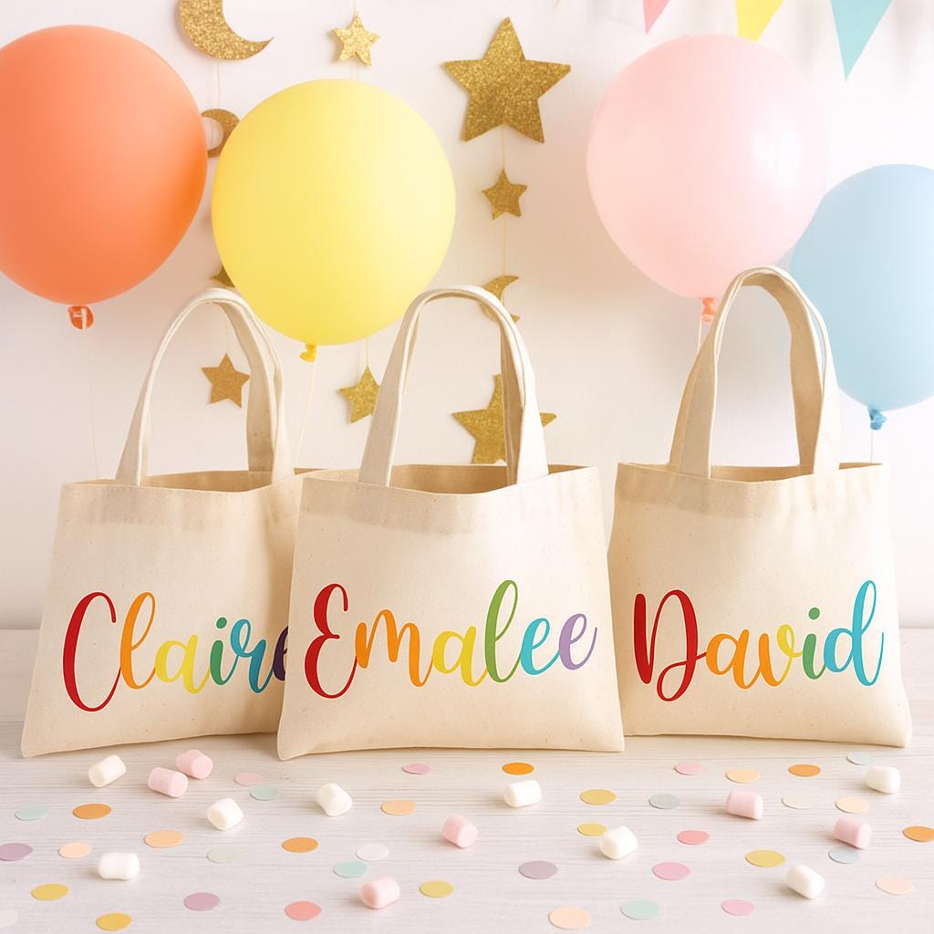 Custom Rainbow Name Party Favor Bags - Set of Three