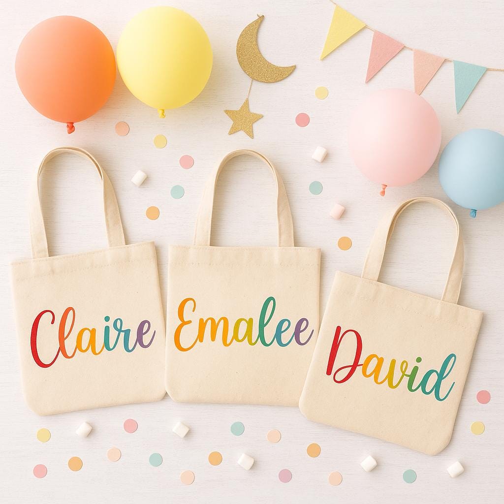 Custom Rainbow Name Party Favor Bags - Set of Three