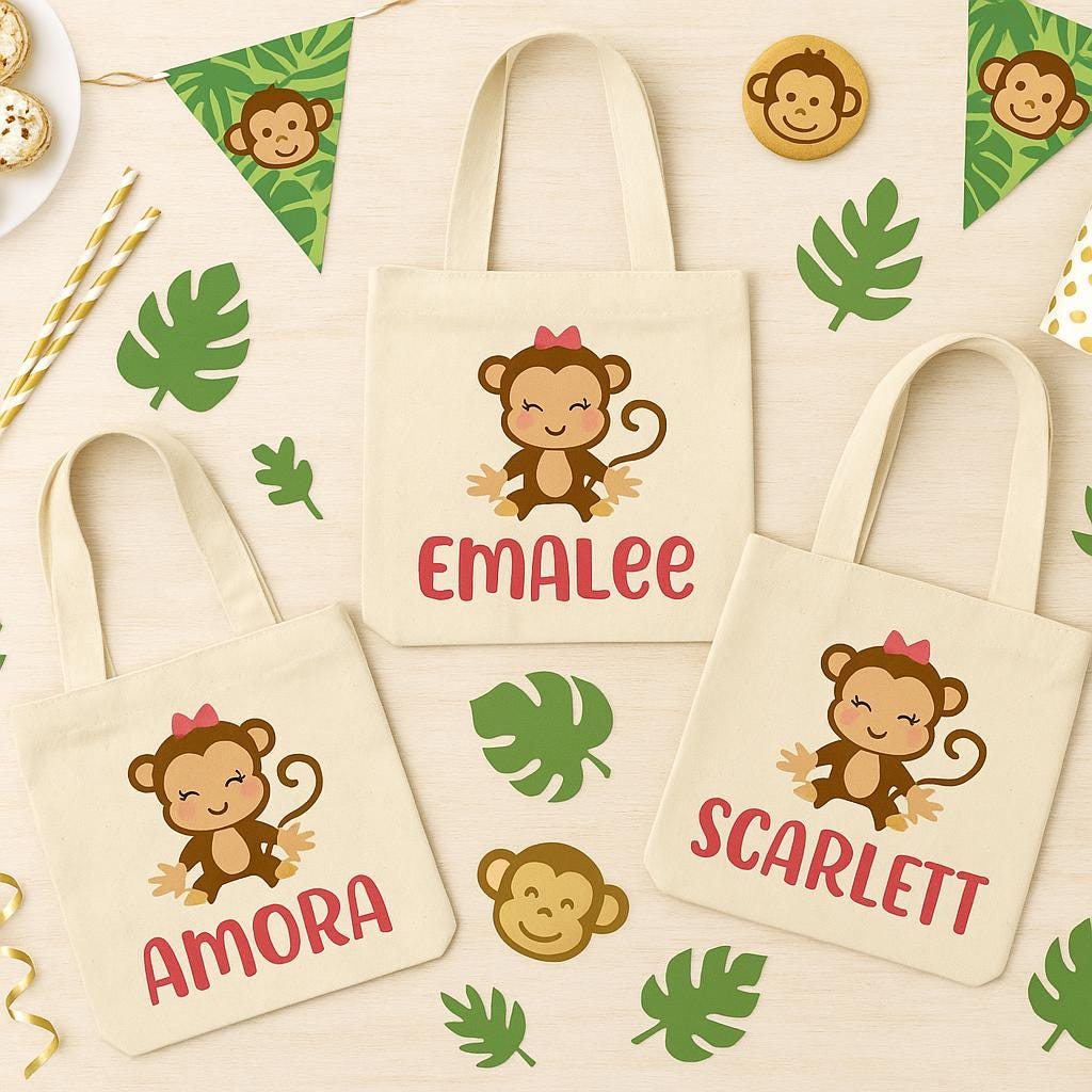 Custom Monkey Party Favor Bags - Set of Three Bags