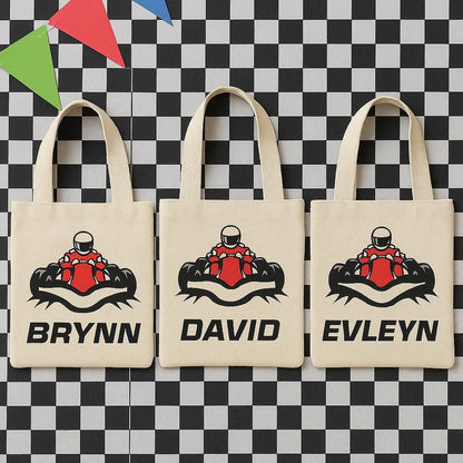 Custom Go Kart Party Favor Bags - Perfect for Go Kart or Race Car Themed Parties! - Set of Three Bags with Guest Names