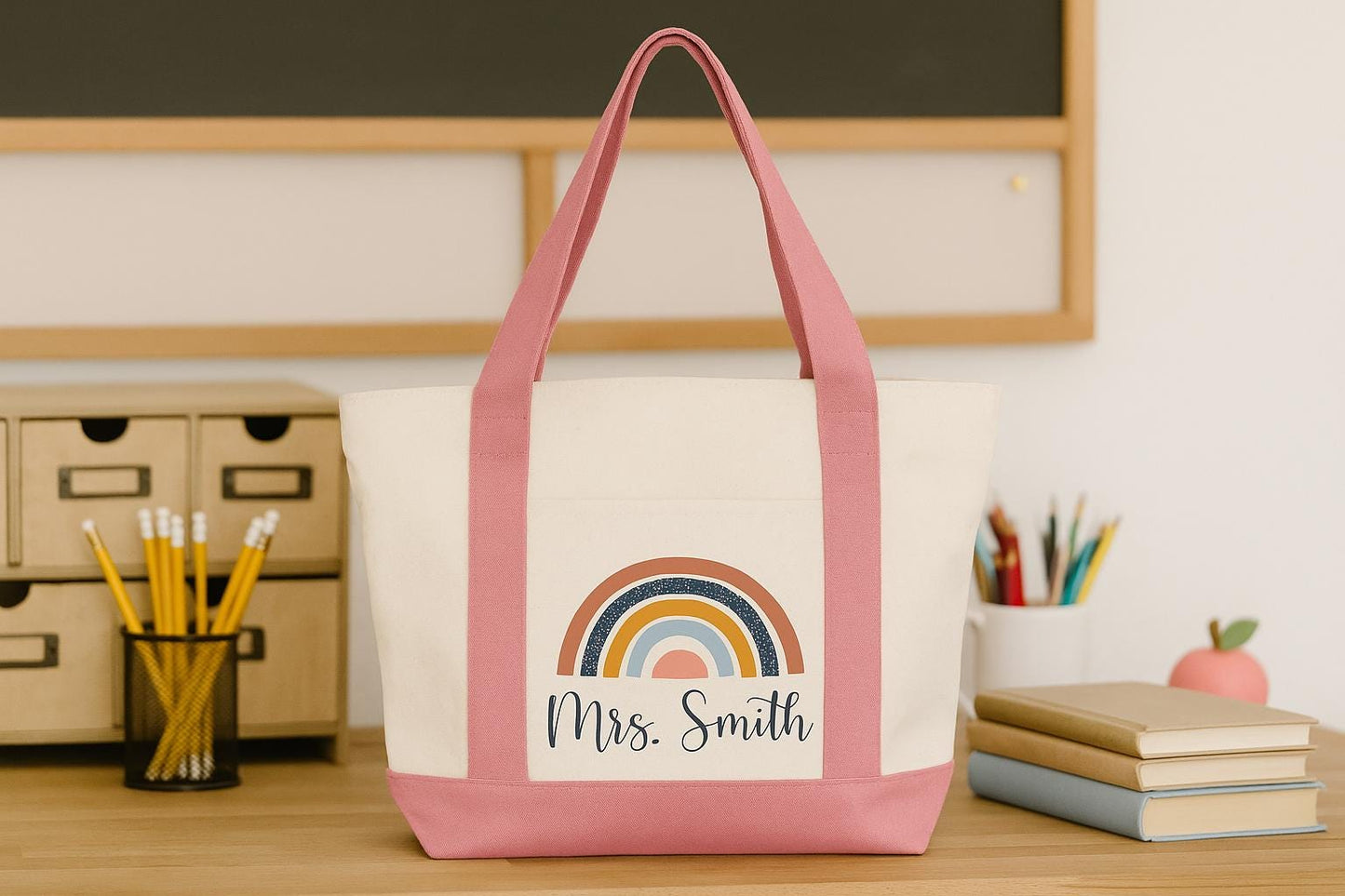 Custom Teacher Tote, Boho Rainbow Tote, Teacher Tote, Teacher Tote Bag, Personalized, Canvas Bag, Teacher Bag, Teacher Gifts, Canvas Tote