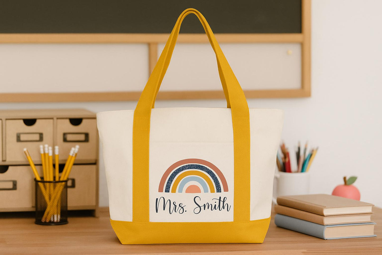 Custom Teacher Tote, Boho Rainbow Tote, Teacher Tote, Teacher Tote Bag, Personalized, Canvas Bag, Teacher Bag, Teacher Gifts, Canvas Tote